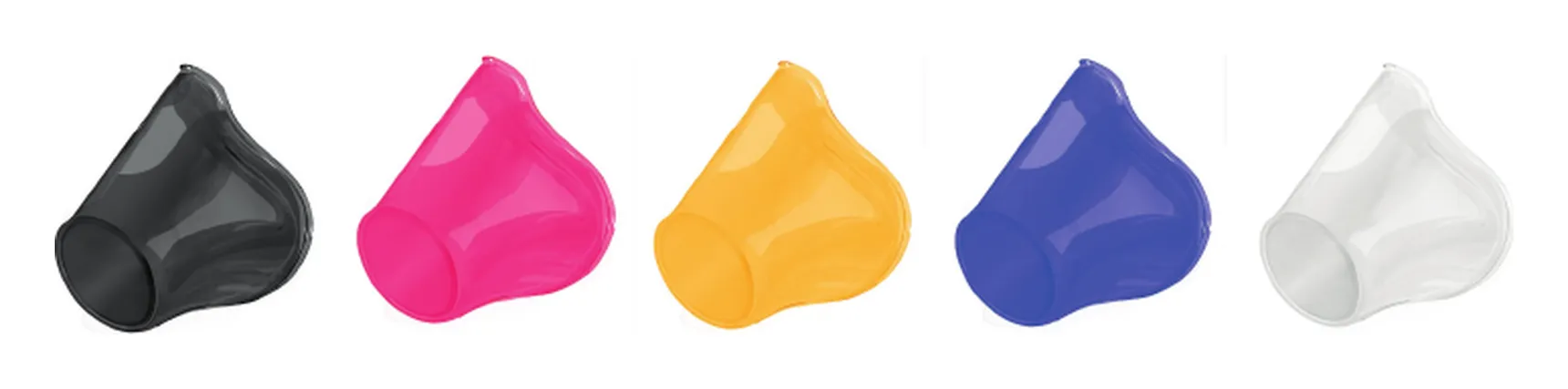 Respirator body in black, pink, yellow, blue and clear